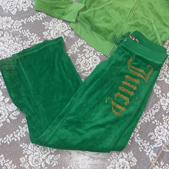 VINTAGE JUICY COUTURE Y2K APPLE GREEN TERRY VELOUR TRACKSUIT JOGGER Set OG - Picture 13 of 16